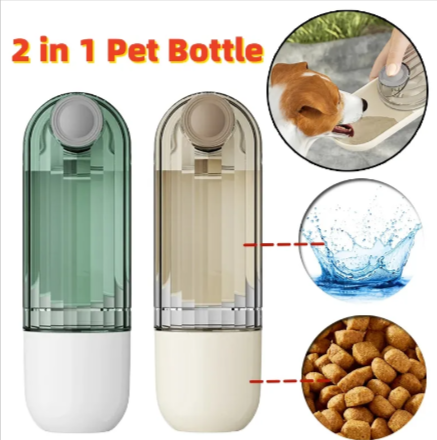 2-in-1 Portable Travel Active Pet Water & Food Bottle