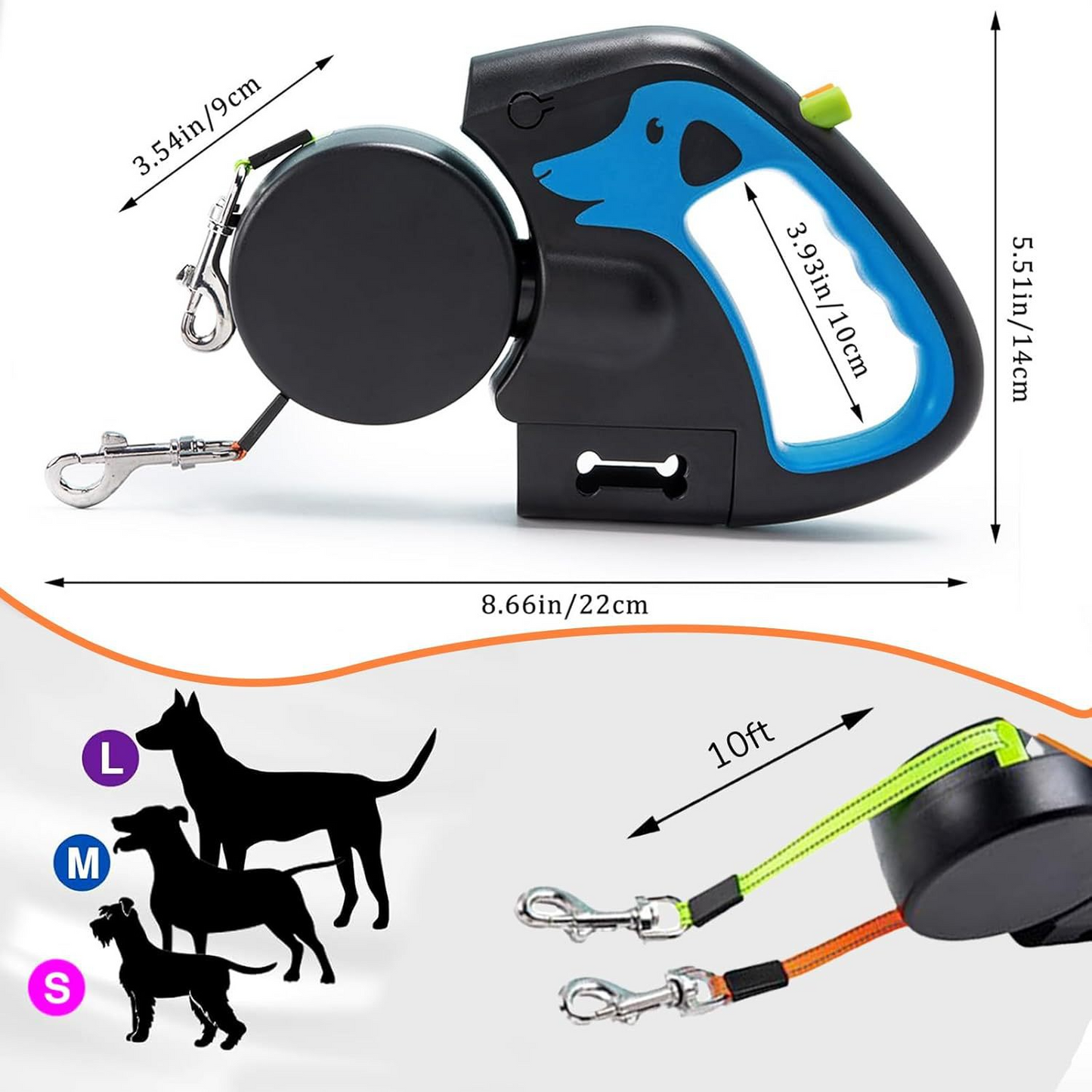Dual Retractable Dog Leash with LED Light Tangle-Free Double Pet Leash