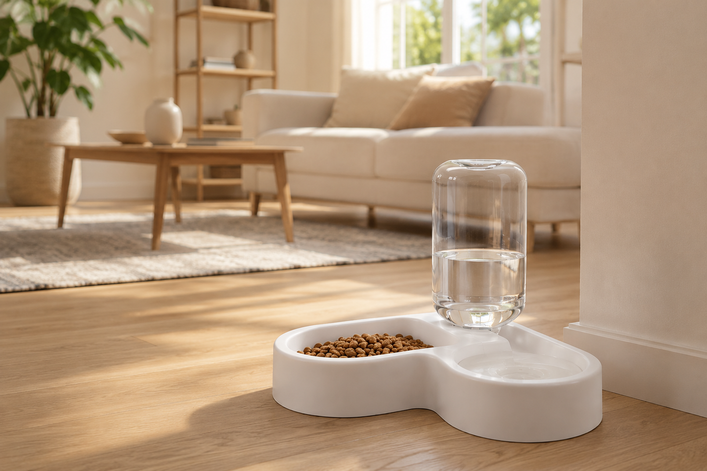 Automatic Pet Water Fountain & Food Bowl for Cats & Dogs | Gravity-Fed Fresh Water Dispenser Feeding Station