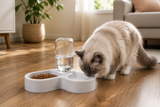 Automatic Pet Water Fountain & Food Bowl for Cats & Dogs | Gravity-Fed Fresh Water Dispenser Feeding Station