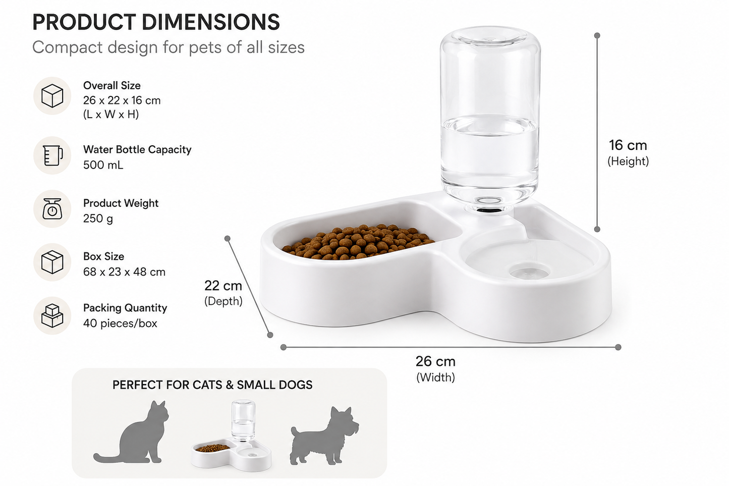 Automatic Pet Water Fountain & Food Bowl for Cats & Dogs | Gravity-Fed Fresh Water Dispenser Feeding Station